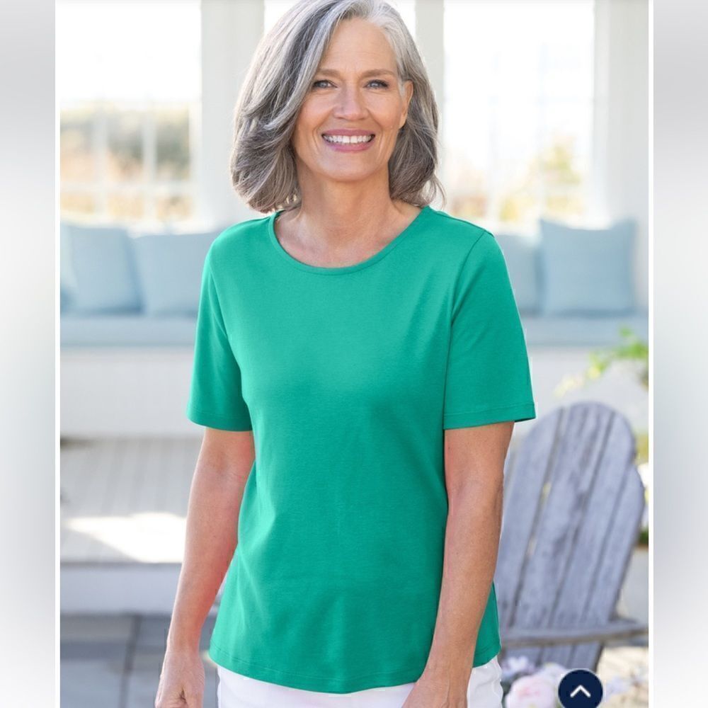 NEW Coastal Cotton Short-Sleeve Jewelneck Tee Size 3X Green
